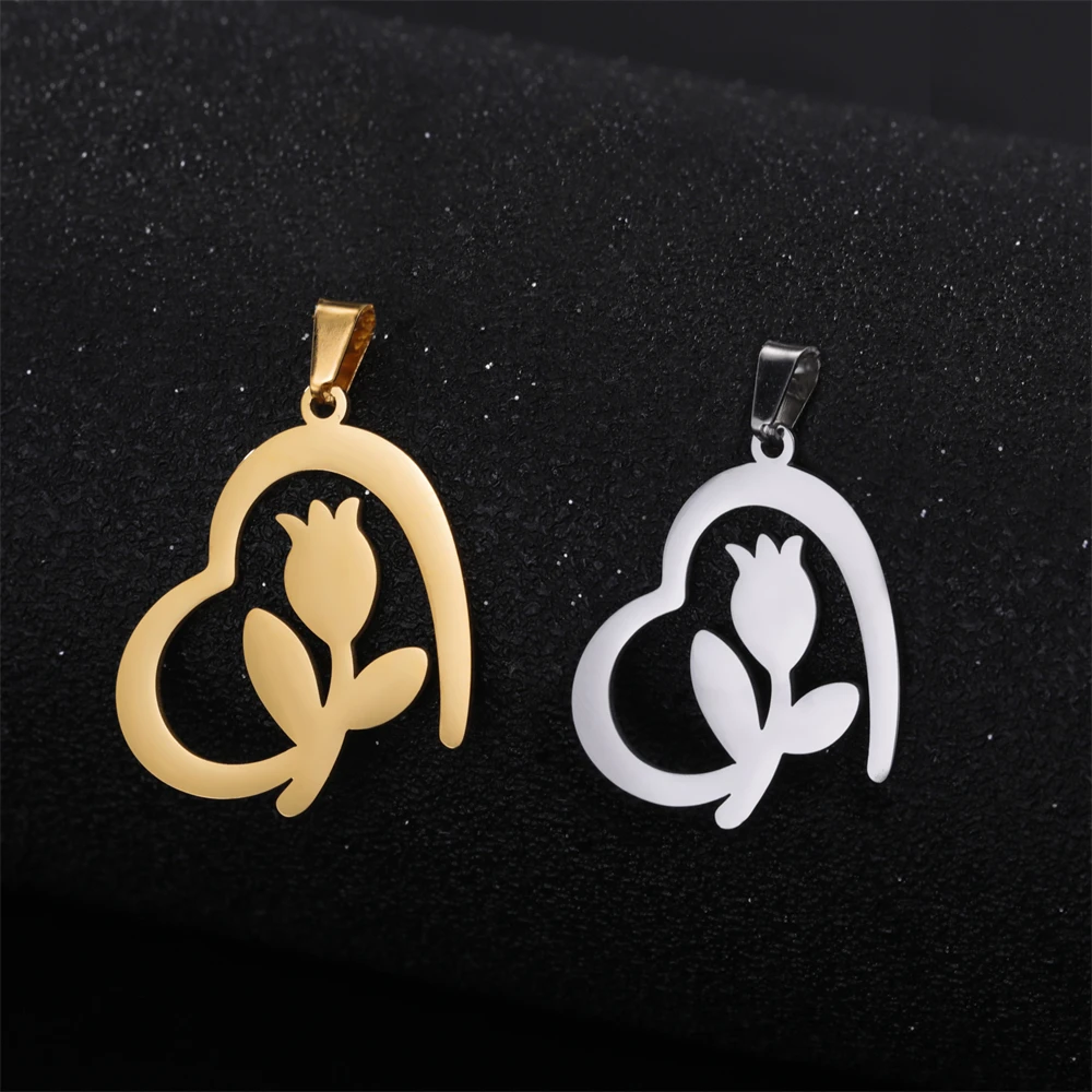 

5pcs/Lot Romantic Love Rose Charms For Jewelry Making Stainless Steel Women Trendy Earring Necklace Charm Diy Pendants Accessory