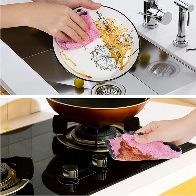 5PCS Kitchen Dish Cloth Super Absorbent Coral Fleece Reusable Microfiber  Cleaning Cloths Nonstick Oil Washable Fast Drying - AliExpress