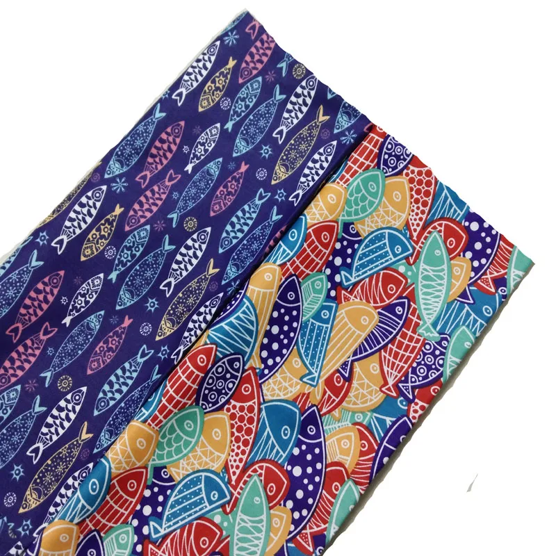 Cotton viaPhil Pretty Colorful Fish Series Printed Fabric Patchwork Cloth Dress Home Decor