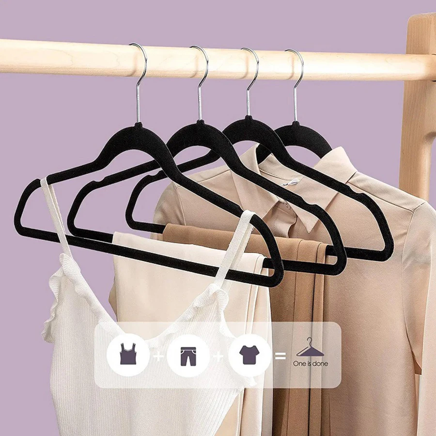 Non-Slip Suit Hanger, Velvet Prevents Movement and Slippage, Slim and Durable, Maximizes Wardrobe Space, Black/Gray - Pack of 20 4