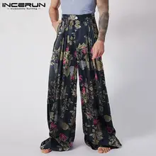 

INCERUN 2022 American Style Pantalons Handsome Well Fitting New Men Printed Wide-leg Trousers Male High-waisted Long Pants S-5XL
