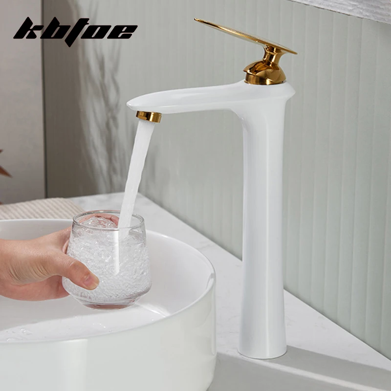 

White/Black Wash Basin Faucet Bathroom Deck Mounted Hot and Cold Water Sink Mixer Tap Nordic Style Art Vessel Tap Brass Crane
