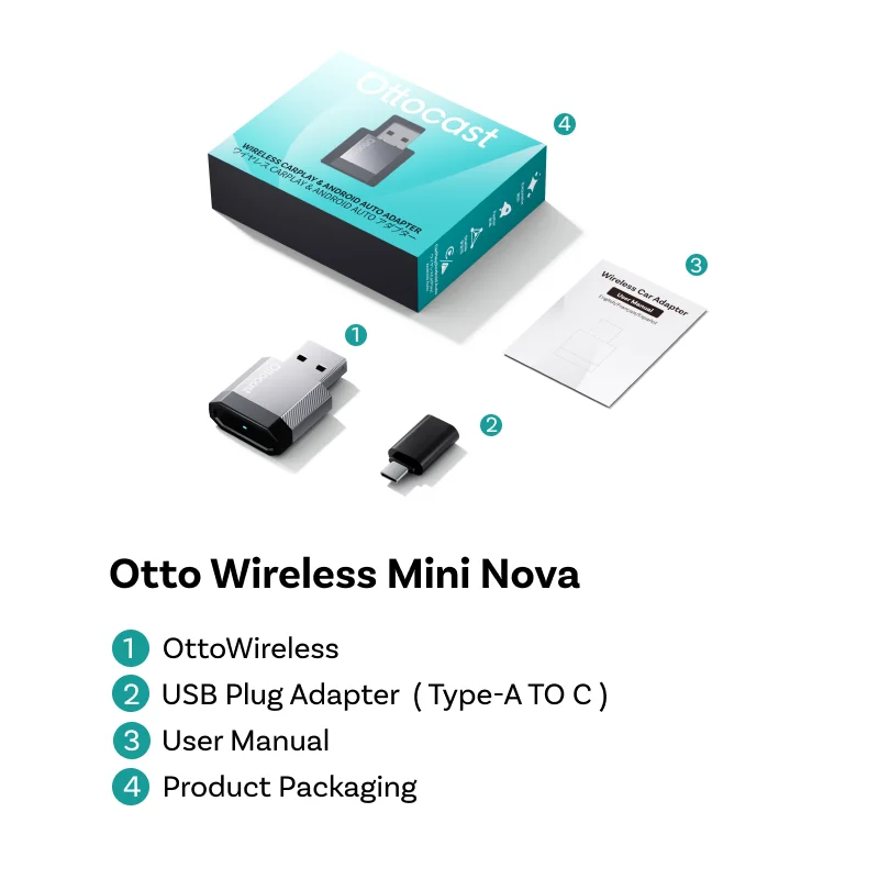Ottocast Mini NOVA Kabelloser CarPlay Android Auto Adapter 2-in-1 Auto-Zubehör für Karten, Musik, Anrufe, Nachrichten Neuheiten 2026 – Detail 14