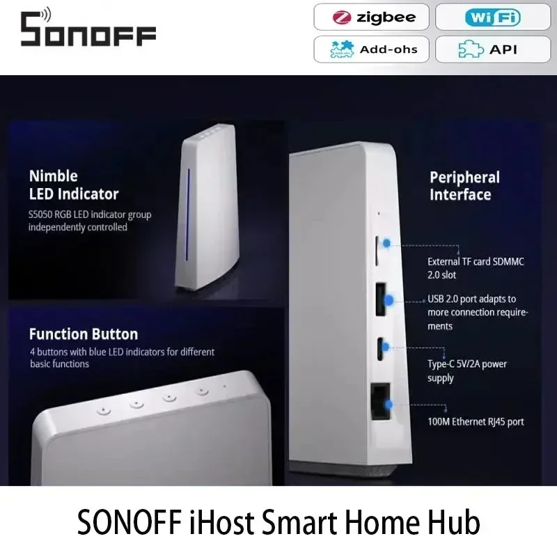 SONOFF IHost Zigbee Smart Home Hub Matter Gateway AIBridge 2GB/4GB Local Server Control Open API Data Storage Type-C Powered