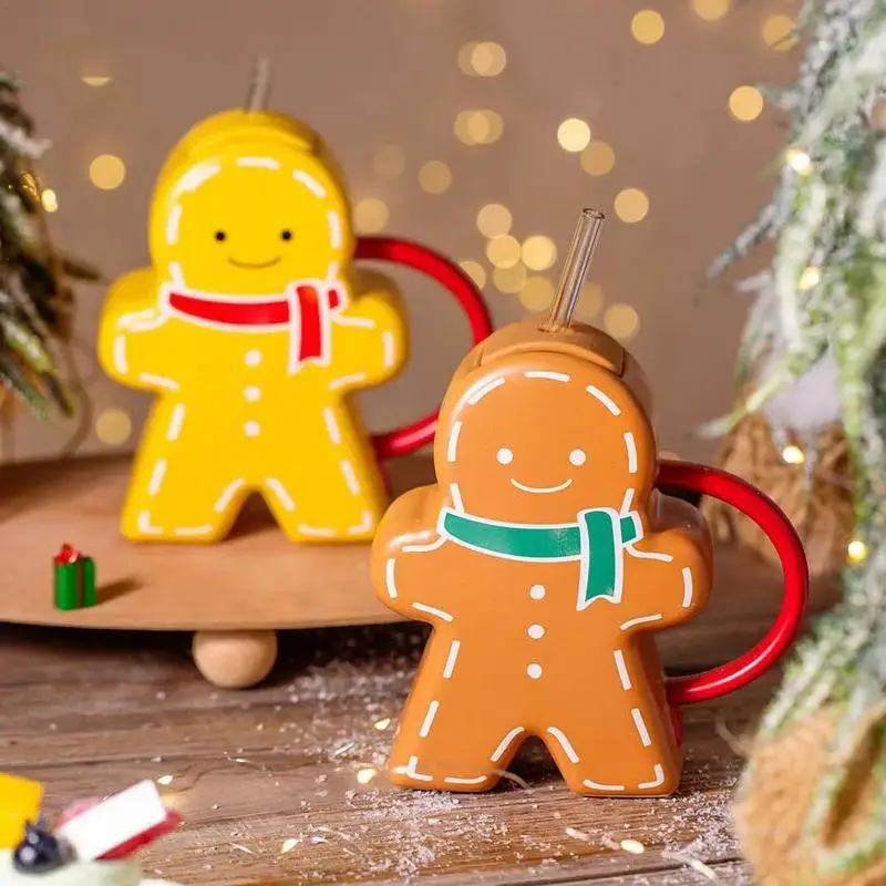 

Gingerbread Man Mug Cute Novelty Gingerbread Coffee Mugs With Lid Straw Portable Christmas Cups Ceramic Tea Mugs Tea Supplies