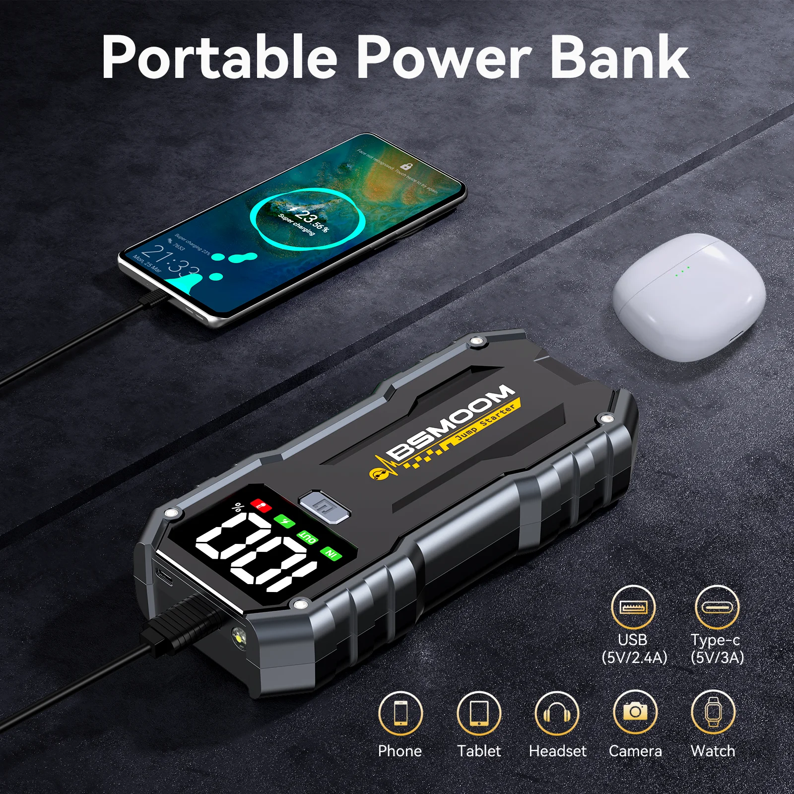 12V 6000mAh capacity car battery starter portable power bank car charger booster for start Starting auxiliary SOS lighting