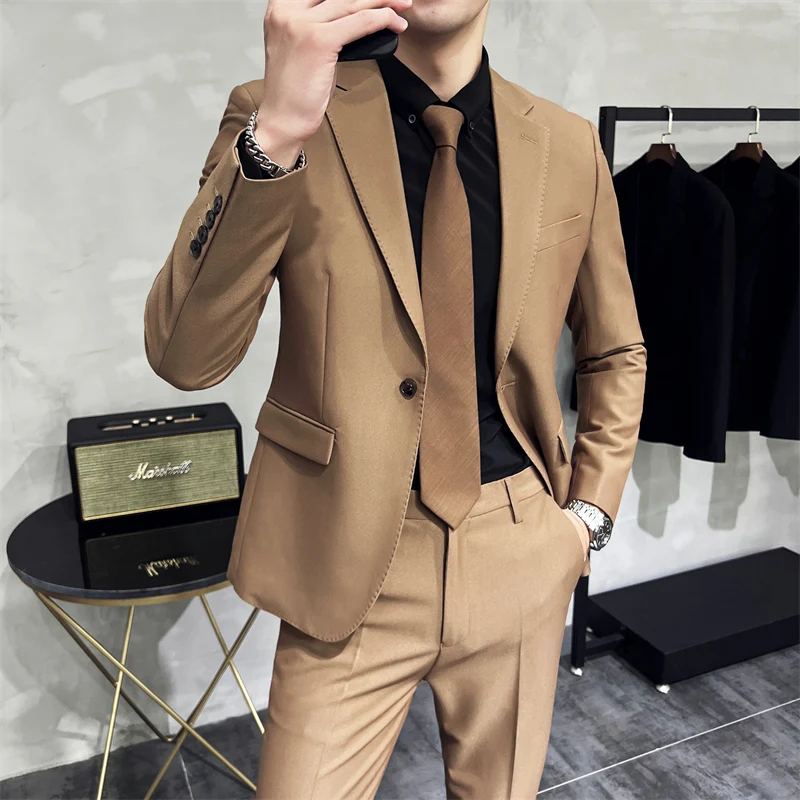 Men formal suit two-piece suit (jacket+pants)solid color fashion