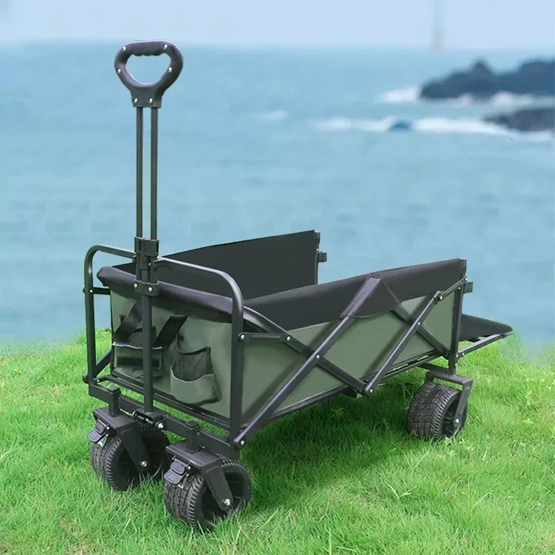 

Camping Picnic Cart Outdoor Foldable Adjustable Handcart Portable Large Capacity Trailer Pull Rod Rear Wagon Garden Trolley
