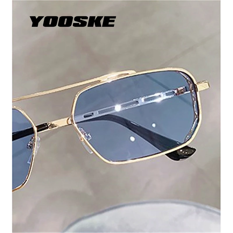 

YOOSKE Brand Openwork Square Sunglasses Women Men 2022 New Vintage Metal Sunglasses Ocean Color UV Protection Sun Glasses