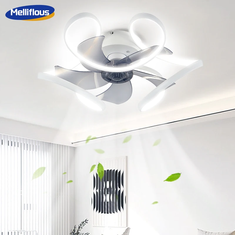 

MELLIFLOUS Modern Nordic Creative LED Ceiling Fan Ceiling Light Remote Control Stepless Dimming 85-265V Indoor Decoration Lamp