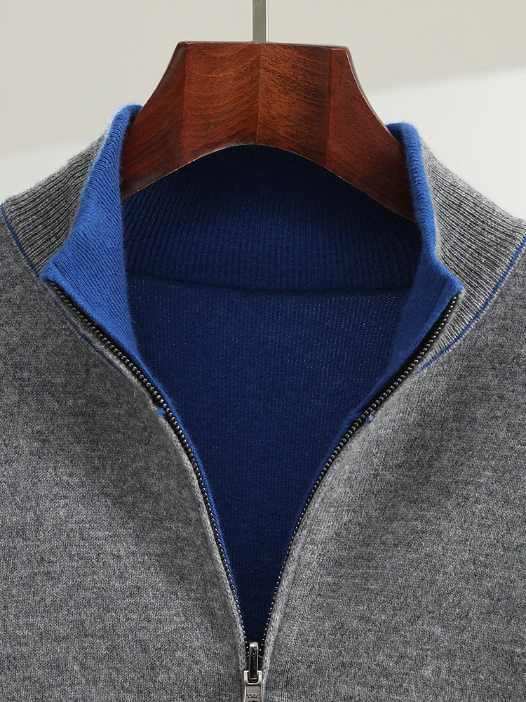 Men Cashmere Sweater Mock Neck Zipper Cardigan Autumn Winter Casual double-sided wearable Thick Cashmere Knit Jacket Coat