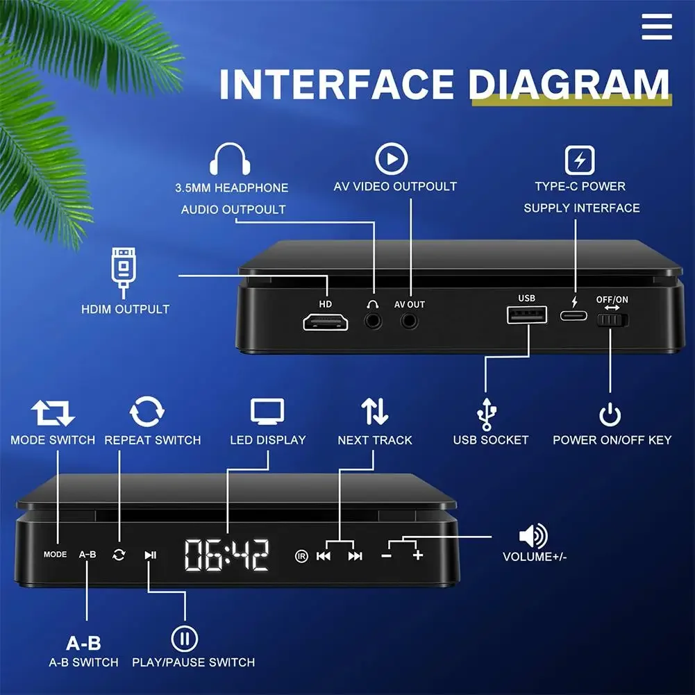 Portable DVD Player KC-708 HD 1080P CD VCD Hifi Stereo Work for TV Projector