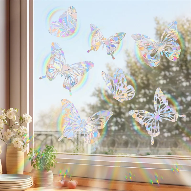 Adesivi Finestra Prisma Arcobaleno – 6 Pezzi Con Farfalle, Uccelli E Fiori, Effetto Suncatcher