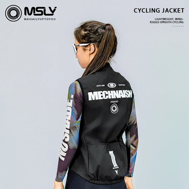 MSLY 2026 사이클링 조끼 재킷, 방풍 및 가벼운 방수 기능, 로드 자전거 라이딩용 더블 지퍼 조끼
