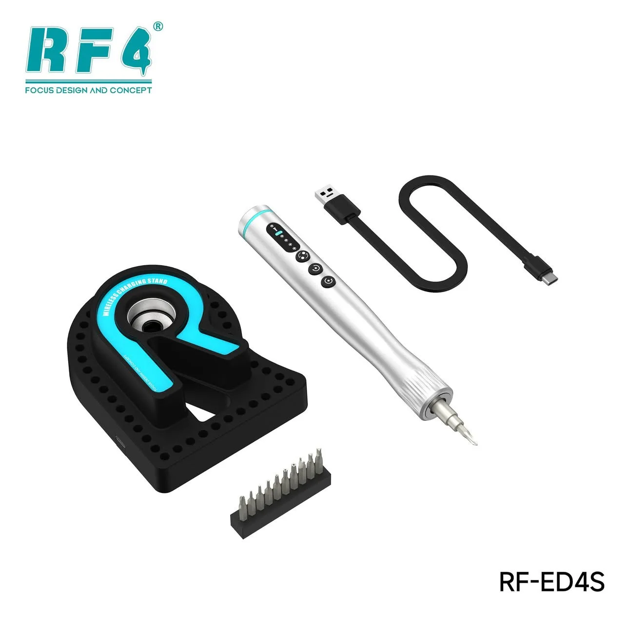 RF4 전동 드라이버 세트(다양한 교체 가능 블레이드 + 고정 브래킷 포함) 휴대용 수리 도구