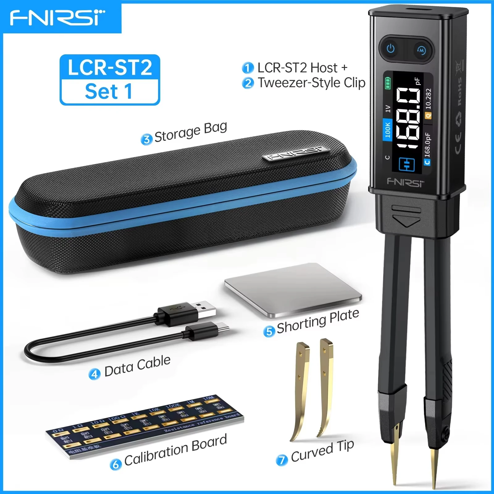 FNIRSI LCR-ST2 2-in-1 디지털 트위저 브리지 멀티미터 LCR ESR 미터 SMD 테스트 켈빈 클립 다기능 테스터 도구