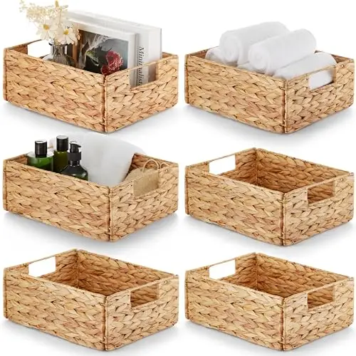 

Woven Baskets for Storage (Set of 4) Large 11x11'' Wicker Water Hyacinth Storage Basket with Built-in Handles