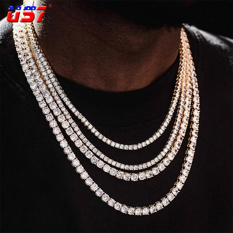 US7 3/4/5MM Tennis Chain Necklace Set 