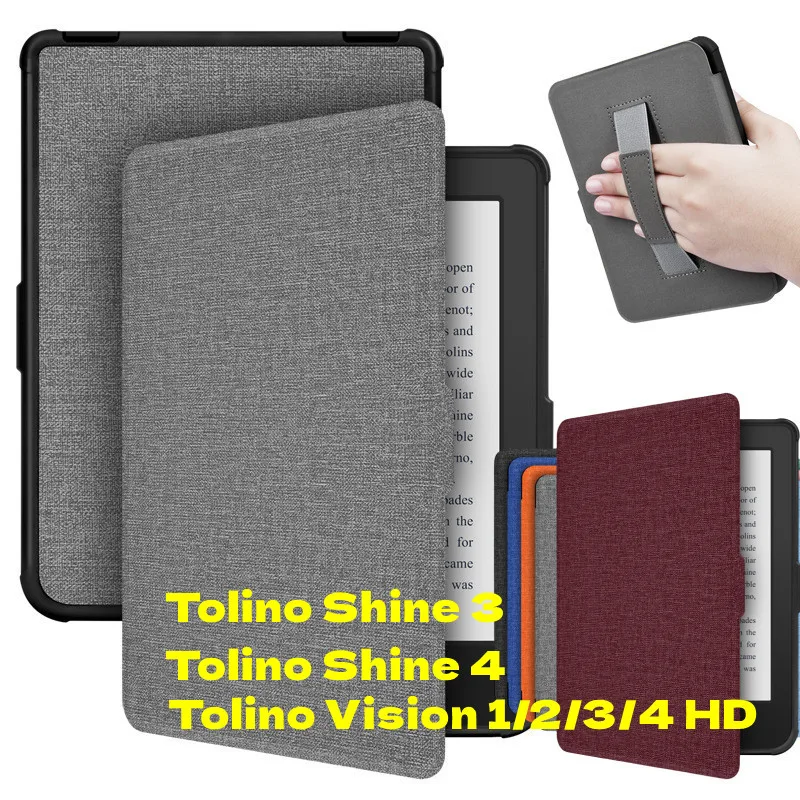 Custodia Sottile Flip Per Tolino Vision 1/2/3/4 Hd Shine 3/4 Shine4 Shine3 Ebook Hand Strap Smart Sleep Cover Con Soft Tpu Back Shell