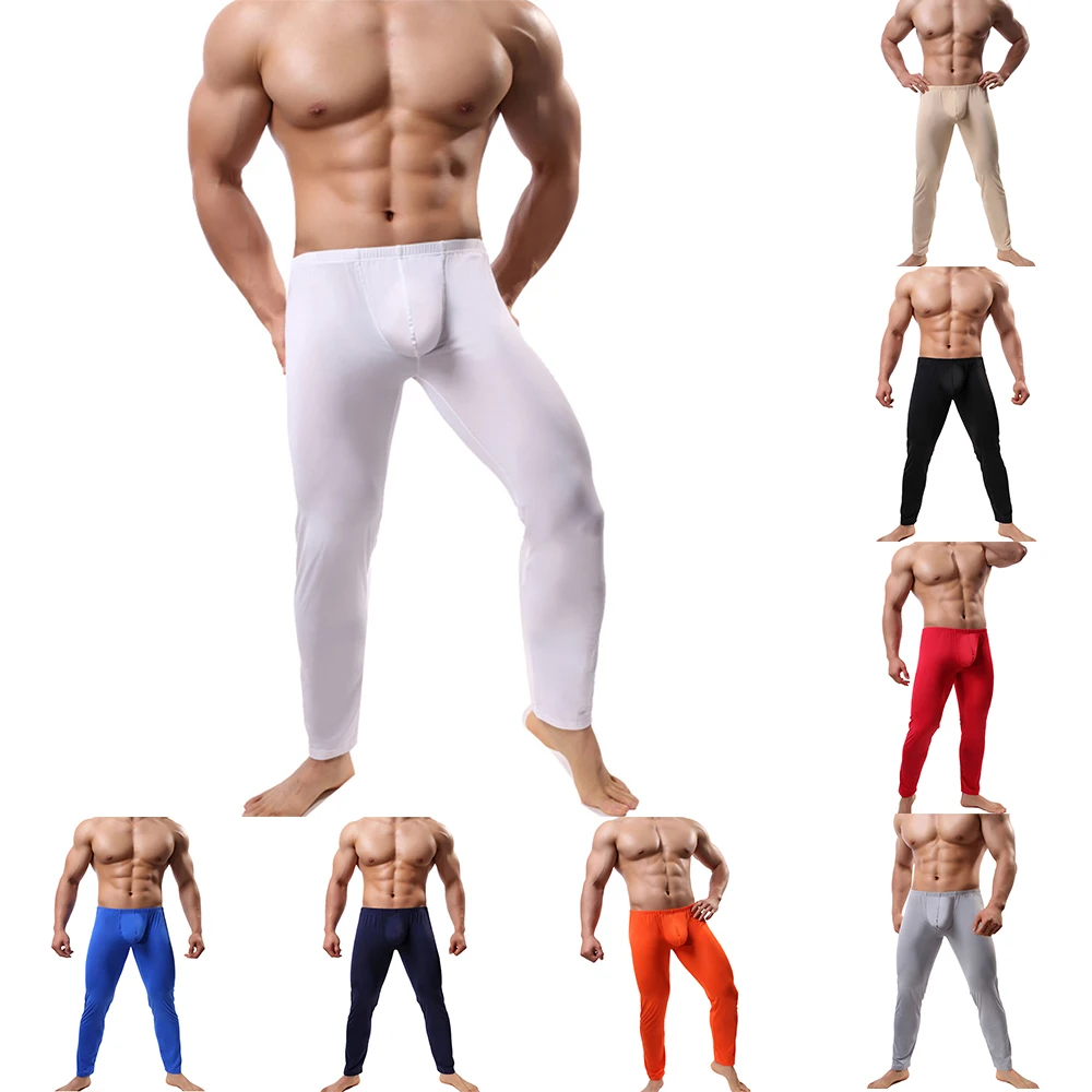 

Men Thin Ice Silk Thermal Long Johns Compression Leggings Bugle Pouch Bottoms Trousers Pants Underwear Winter Sleepwear