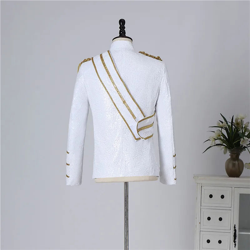 Modern Michael Jackson Sequined Performance Outfit New Men's Banquet Guest Band Rock Singer Costume Stand Up Collar Jacket