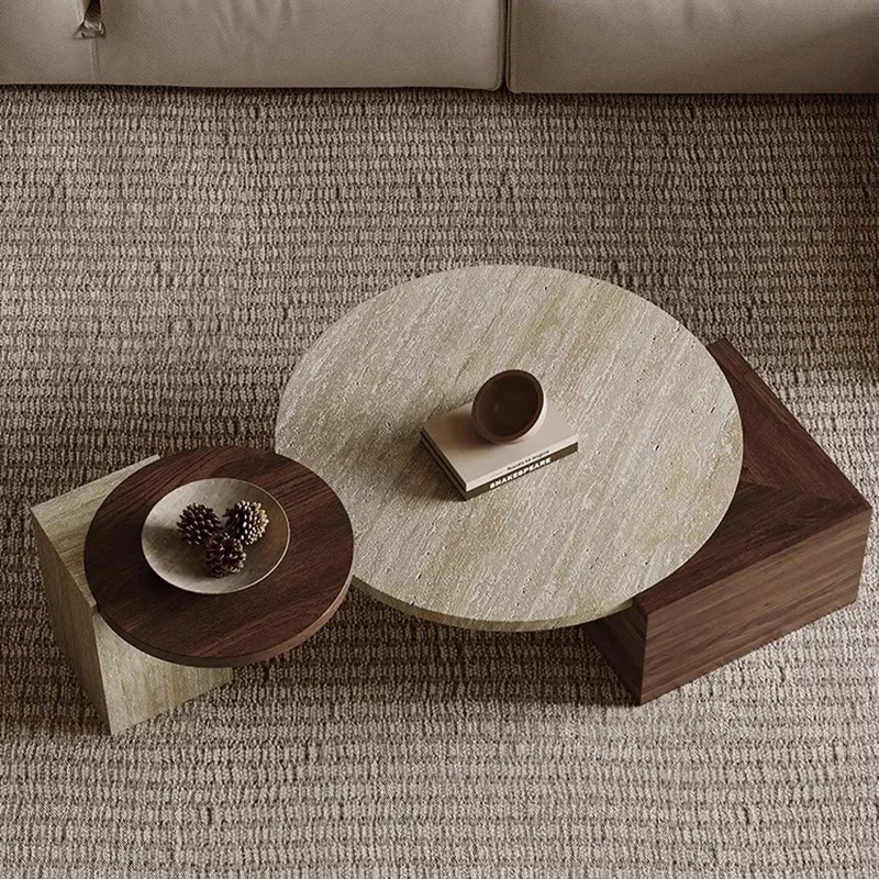 Tunnel Stone Size Round Coffee Table Wabi-Sabi Light Luxury Creative Side Table Combination Living Room Mesas De Cafe