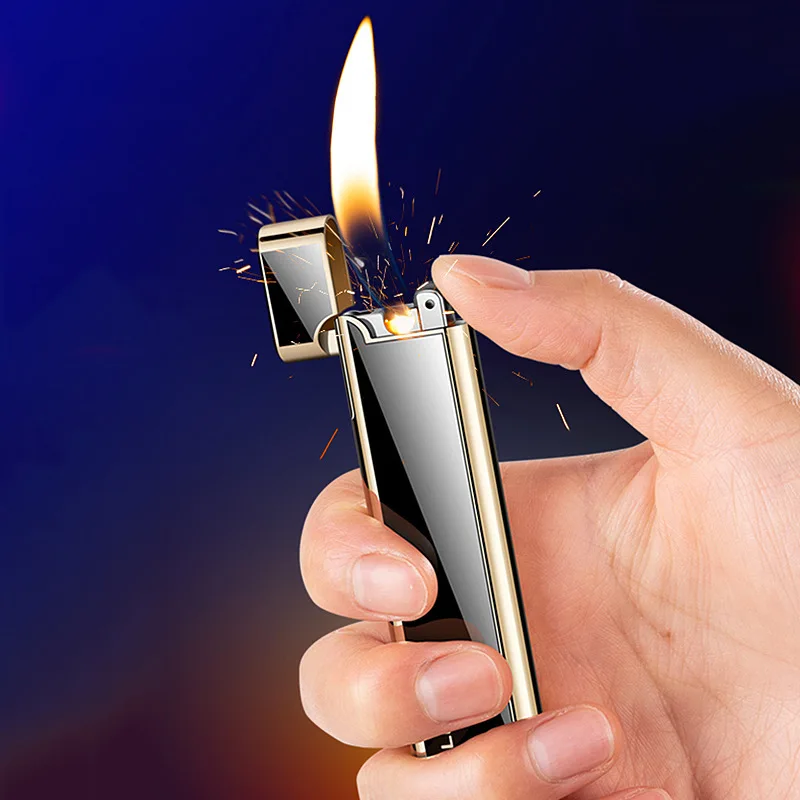 

Thin Metal Body Zinc Alloy Lighter Inflatable Grinding Wheel Open Flame Cigarette Accessory Smoking Women Men's Gift