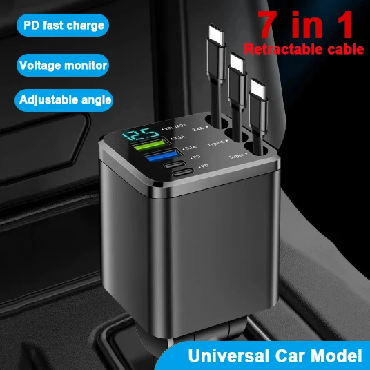 Retractable Car Charger 7 in 1 Fast Charging Multi Ports Adapter