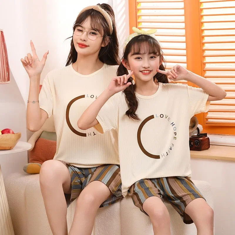 

3 6 9 12 14 Years Child Boy Girl Pajamas Cartoon Sleepwear Tops Pants Clothing Sets for Teens Girls Pyjama Kids Ice silk Pijamas