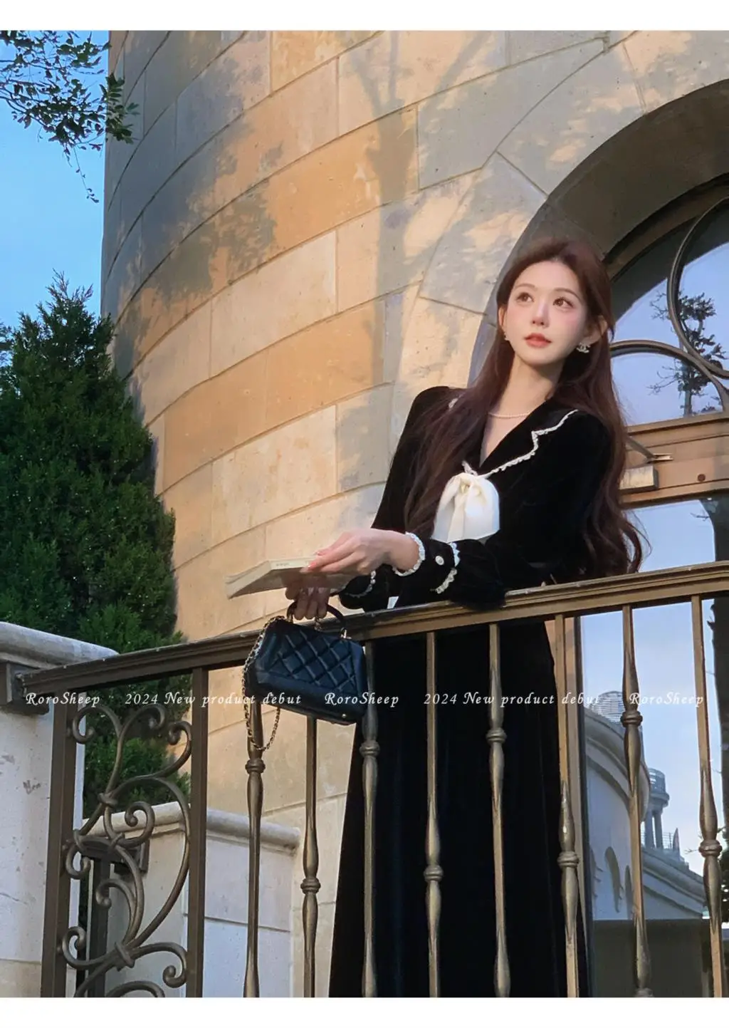 Elegant Vintage Lapel Midi Dresses for Women Bow Long Sleeve Birthday Party Dress A-line Autumn New Korean Fashion Vestido Mujer