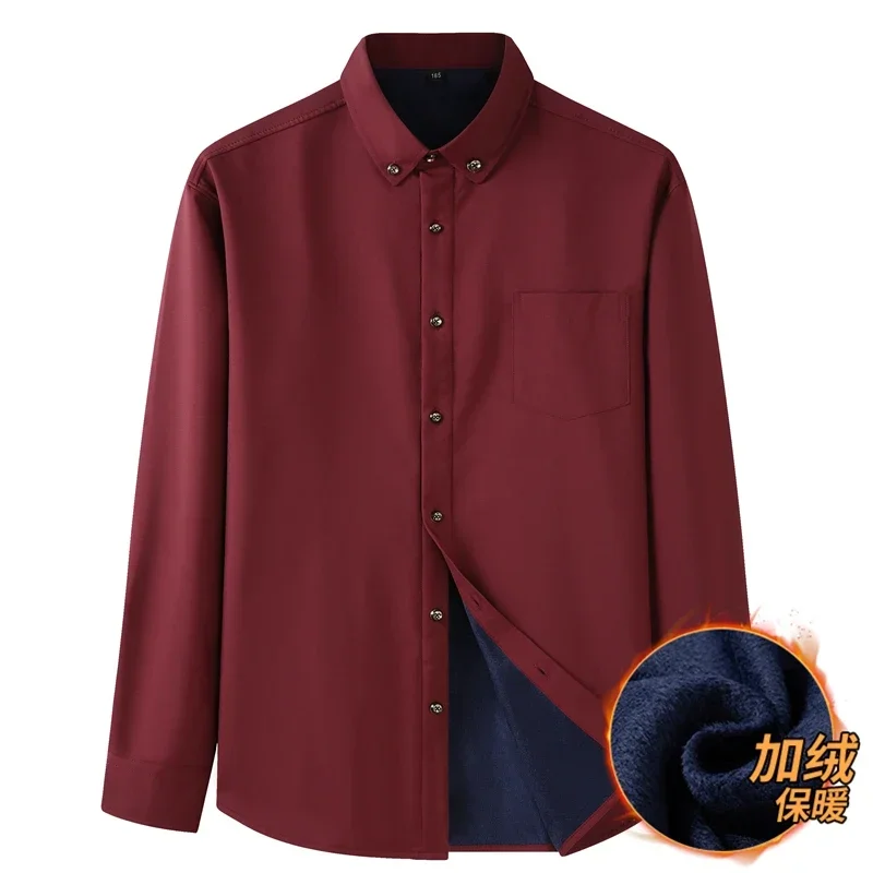 

Men Shirt Fleece Autumn Winter Long Sleeve Plus Size 6XL 7XL 8XL 10XL Oversize Red Casual Warm Formal Flannel Thick High Quality