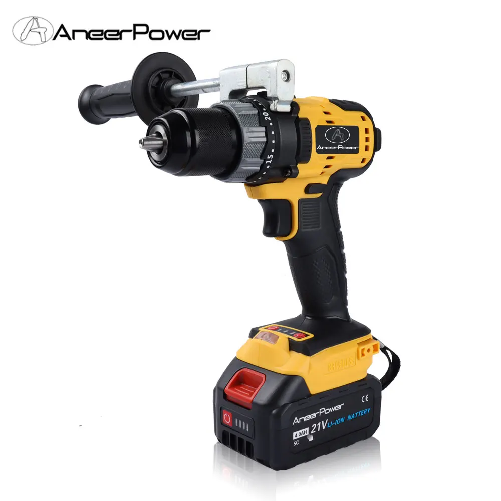 AneerPower 21V Power drill cordless drill 4000 mAh battery with power display function strong power screwdriver power tool.