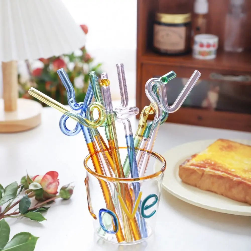 INS Style Glass Straw Gift Box Set Transparent Color Drinking Tube Washable Reusable Juice Milk Drinking Tube Bar Accessories