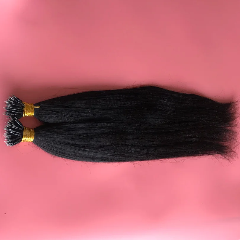 Nano Ring Human Hair Extensions Yaki Straight Brazilian Micro Nano Head Tip Human Hair Microlinks for Women