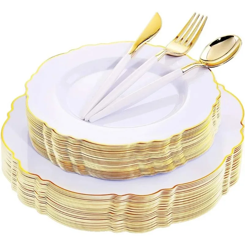 30Guest Plastic Plates Disposable-Plastic Silverware With Handle Plates Disposable for Weddings, Parties, Mother's Day