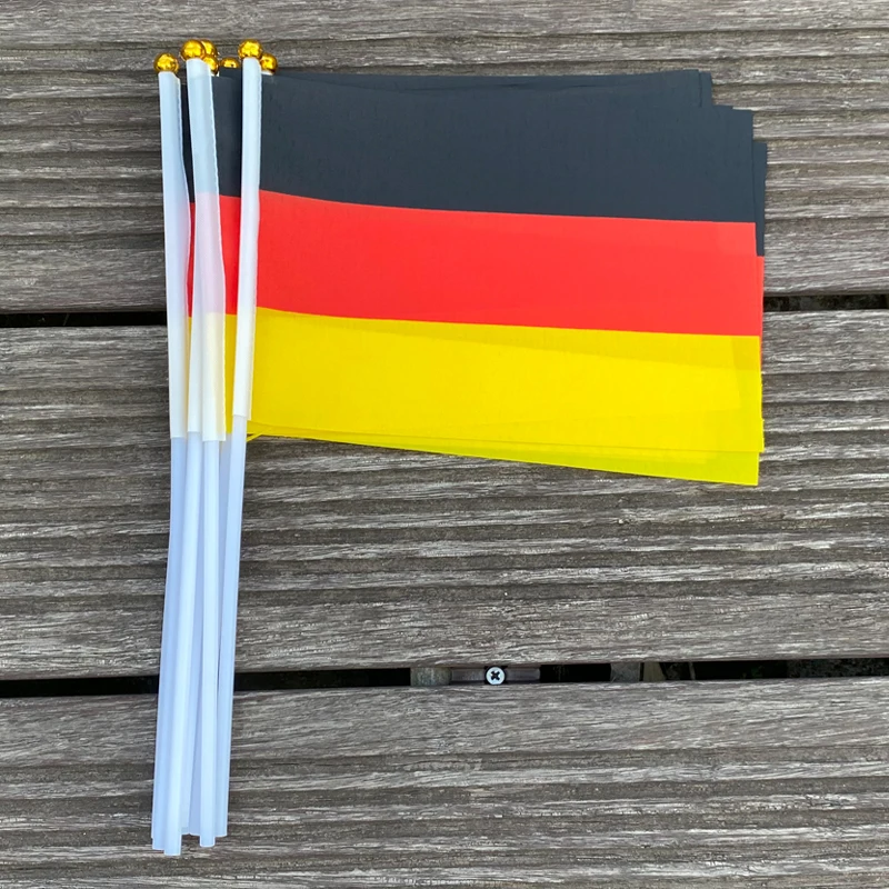 xvggdg 100pcs 14 * 21cm Germany hand flag Promotion Wholesale Small Germany Hand Waving National Flag