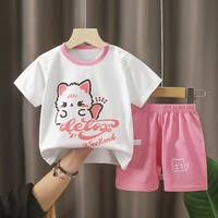 Kids Summer Clothes Set Cartoon Baby Tops Shorts Set 2Pcs Cotton Children Loungewear Suit Kids Girls Boys Sport Outfit Suit 1