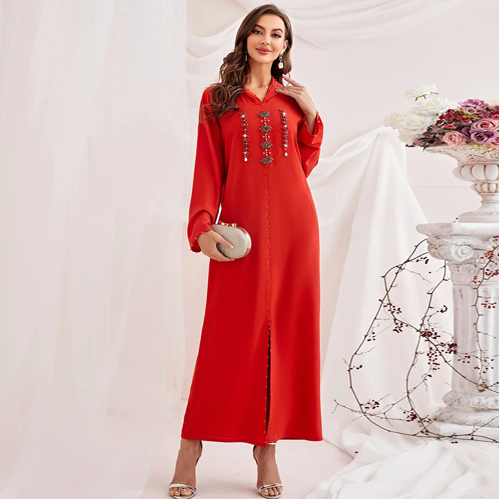 Ramadan Eid Abaya Dubai Turkey Islam Muslim Hijab Dress Caftan Dress Female Muslim  Evening Dresses For Women Caftan Djel size XXL Color red evening dresses