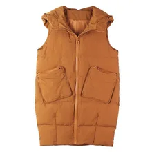 

Winter Women Vest Long Cotton Jacket Loose Oversize Warm Bread Jacket Sleeveless Hooded Woman Jacket with Pocket Waistcoat