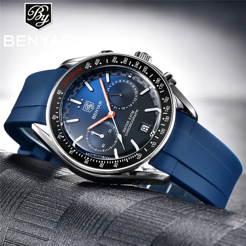 BENYAR Orologio Uomo Cronografo Al Quarzo: Quadrante Analogico In Acciaio, Impermeabile 3ATM, Con Funzione Data E Luci Notturne – Regalo Ideale