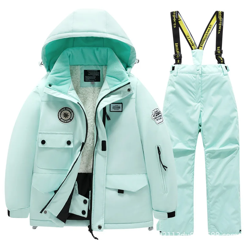 Winter Children's Skiing Suit for Boys and Girls Windproof and Waterproof Thick Coat for Warmth Snow Playing Equipment