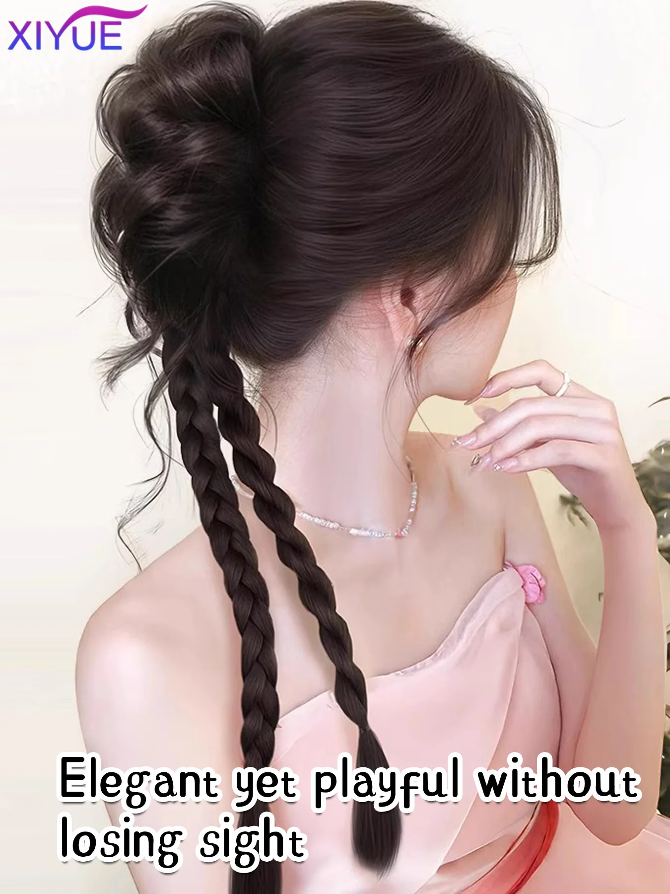 XIYUE Synthetic Wig Braid Female Pony Tail Braid Half Tied High Pony Tail Dopamine Fried Dough Twists Braid Boxing Braid Wig