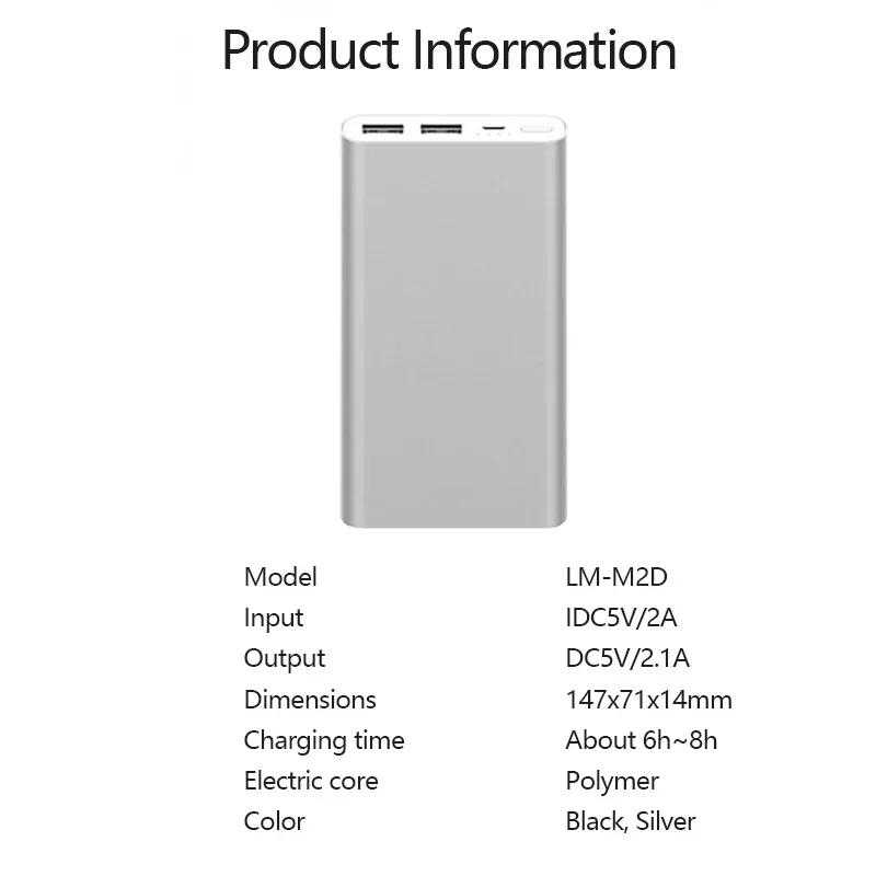 Xiaomi Power Bank 2 10000mAh External Battery Dual USB Port Fast Charging Portable Mobile Powerbank for iPhone Samsung Redmi