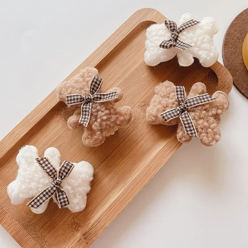 2pcs/set Children Toddlers Plush Bear Bow Hair Clips Hairpins for Kids Baby Handmade Girls Cute Hair Accessories Barrettes Clamp