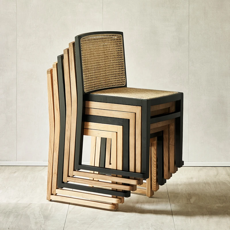 

Rattan Dining Chair Solid Wood Nordic Simple Backrest Stool Modern B & B Home Bedroom Cosmetic Chair Office Chair Restaurant
