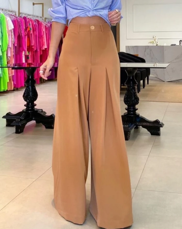 

2024 New Fashion Women's Pants Elegant High Waist Ruched Wide Leg Pants Female Trouser Casual Bottom Female Clothing Outfits