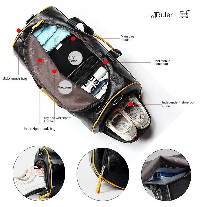High Capacity Men Travel Bag Soft Leather Fitness Gym Bag Male Fashion Luggage Suitcase Bag Weekend Duffels Shoulder Bags