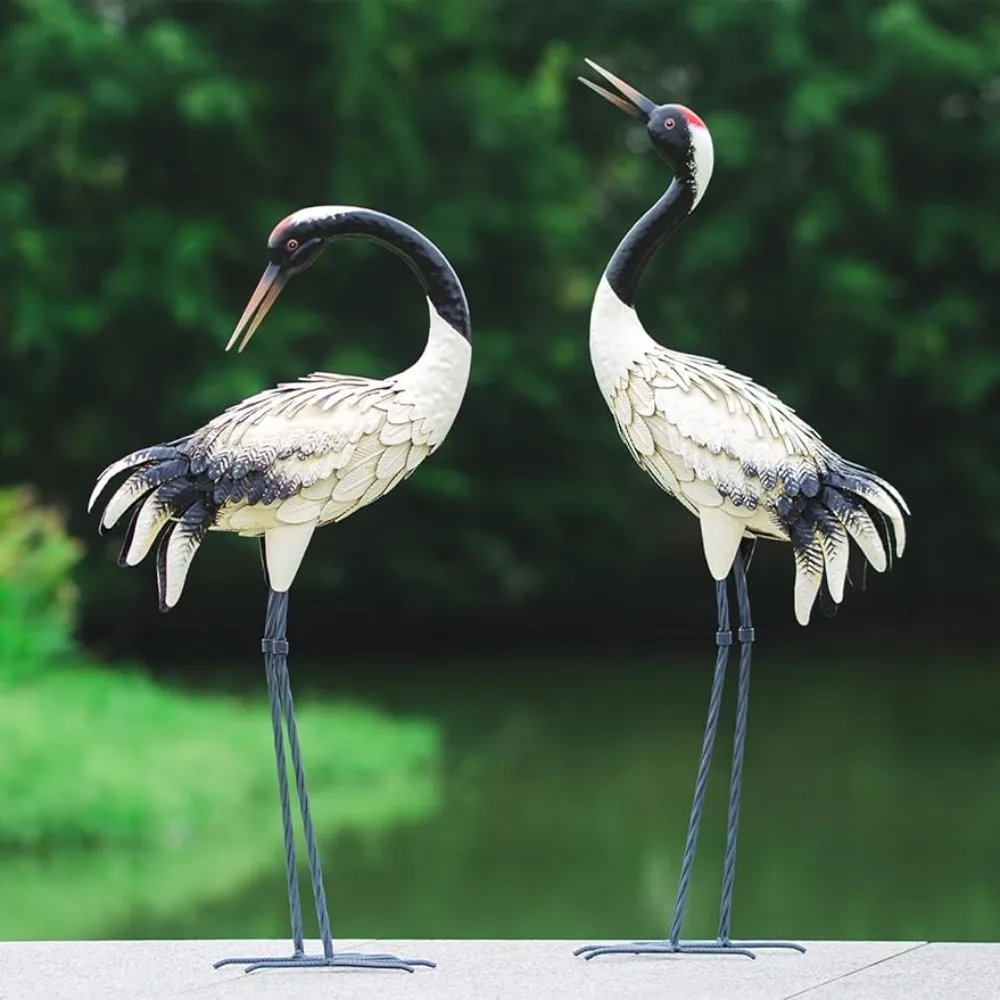 

Yard & Garden Decors Set of 2 Outdoor Decorations Garden Crane Statues Outdoor Heron Red Crowned Crane Metal Yard Art Sculpture