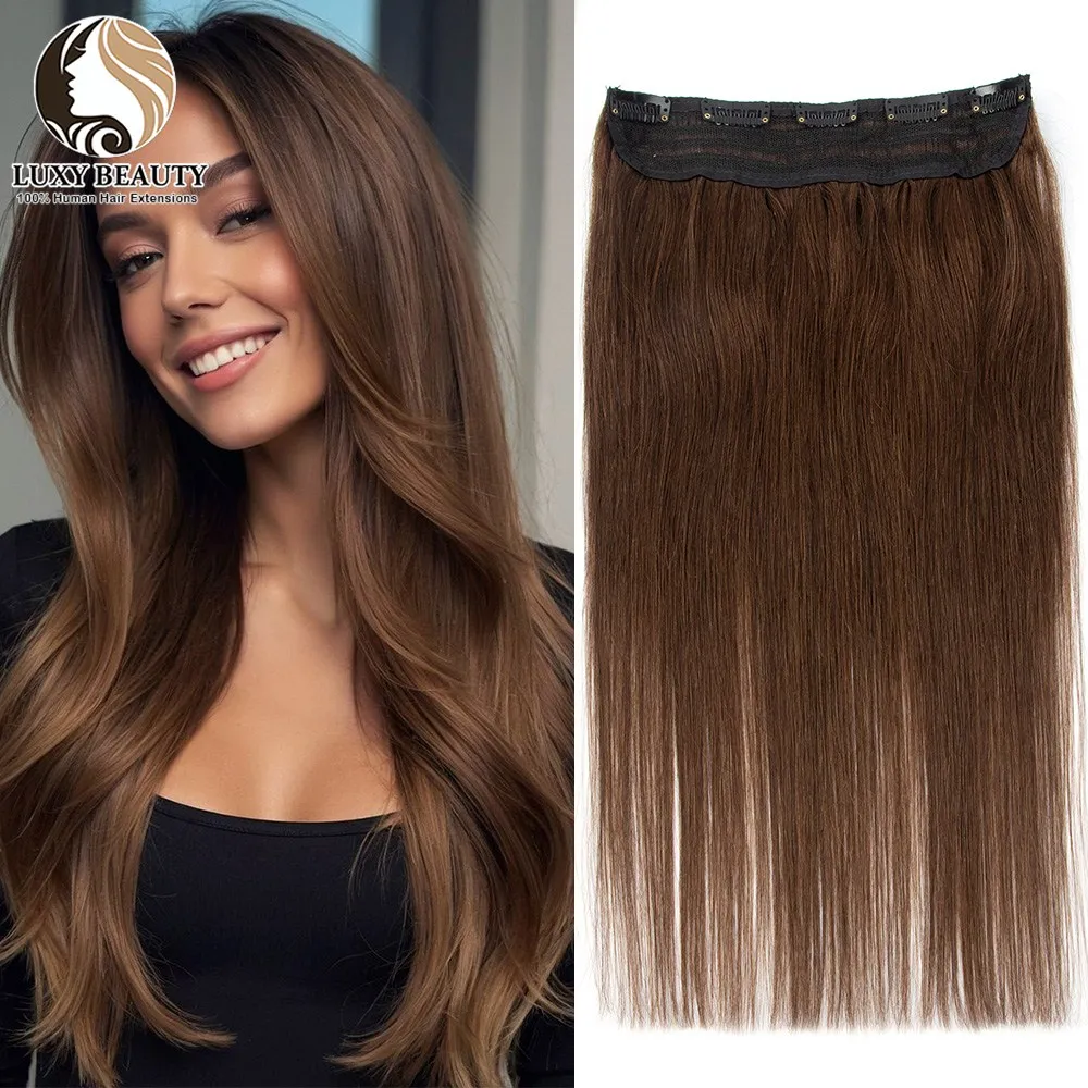 Blonde Clip In One Piece Human Hair Extensions Brown Remy Human Hair Weft Clip In Natural Silk Straight Hairpiece For Women