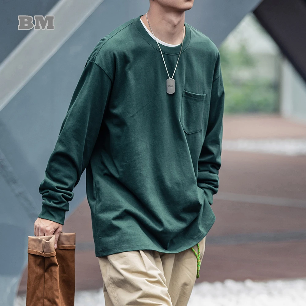 

Spring Autumn Fashion Solid Color Long Sleeves T-Shirts Korean Streetwear High Quality Round Neck Pullover Harajuku Sweatshirt